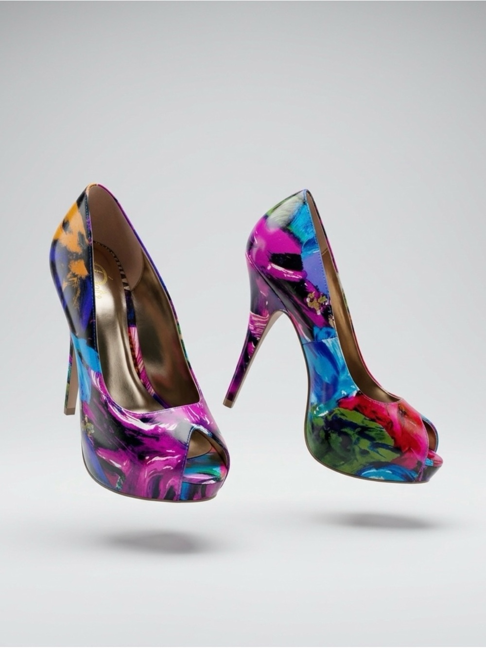 Vibrant Multicolor Patent Peep-Toe Stiletto Heels